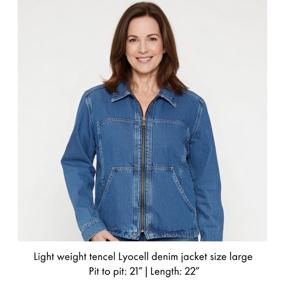 Lightweight Tencel Lyocell Denim Bomber Jacket Size L Zip Front Casual